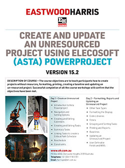 APPV15-2_250_wide Create and Update an Unresourced Project using Elecosoft (Asta) Powerproject Version 15.2