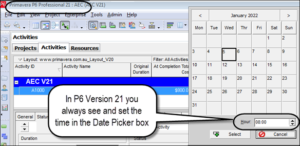 Oracle Primavera P6 PPM Professional Date Picker Version 21